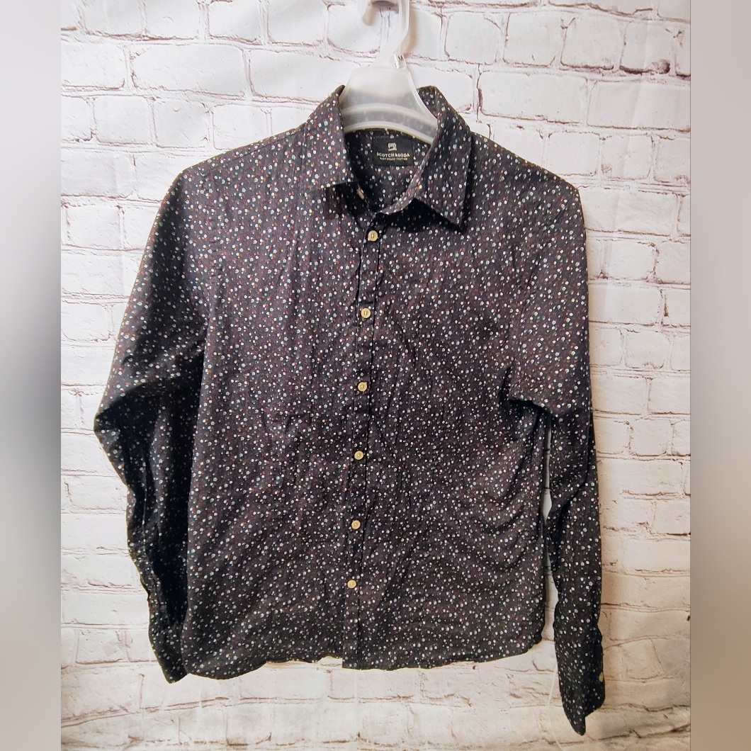 Mens Scotch & Soda Button Down Blue Ditsy Floral Print Medium Long Sleeve Shirt